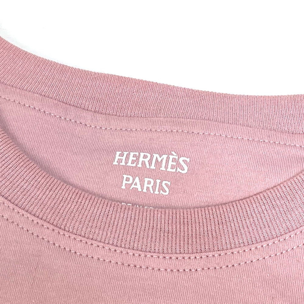 HERMES Short sleeve T-shirt cotton pink 22Stainless Steel cartouche Women 36  d