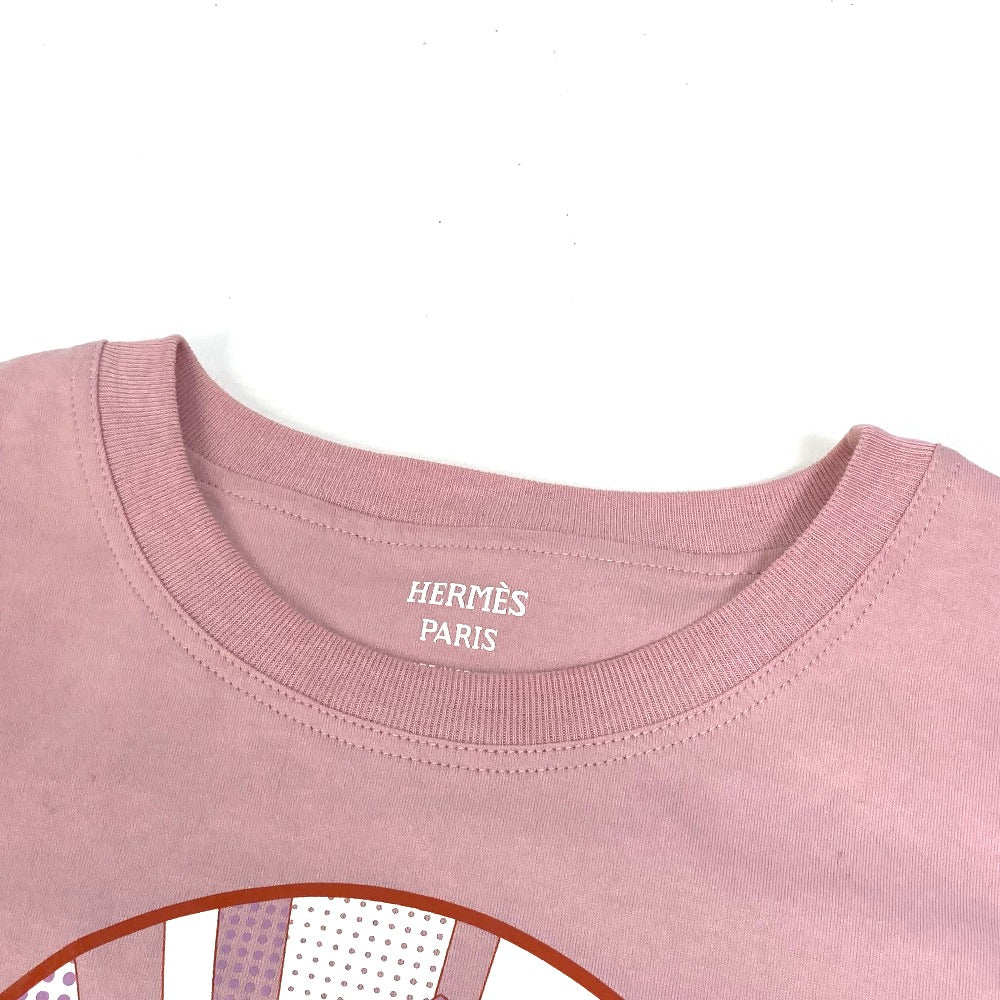 HERMES Short sleeve T-shirt cotton pink 22Stainless Steel cartouche Women 36  d