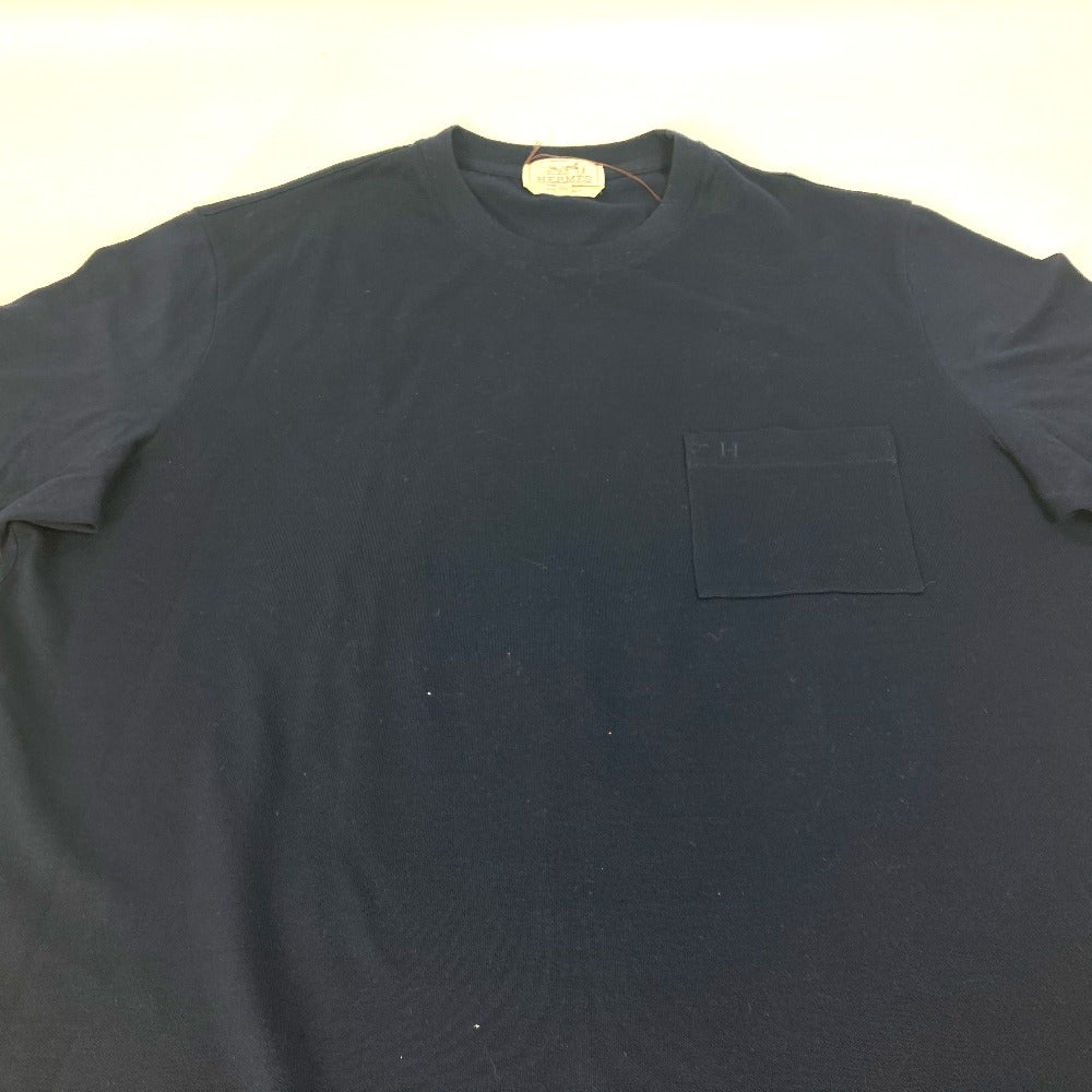 HERMES Short sleeve T-shirt cotton Navy Tops Apparel H embroidery mens XXL  d