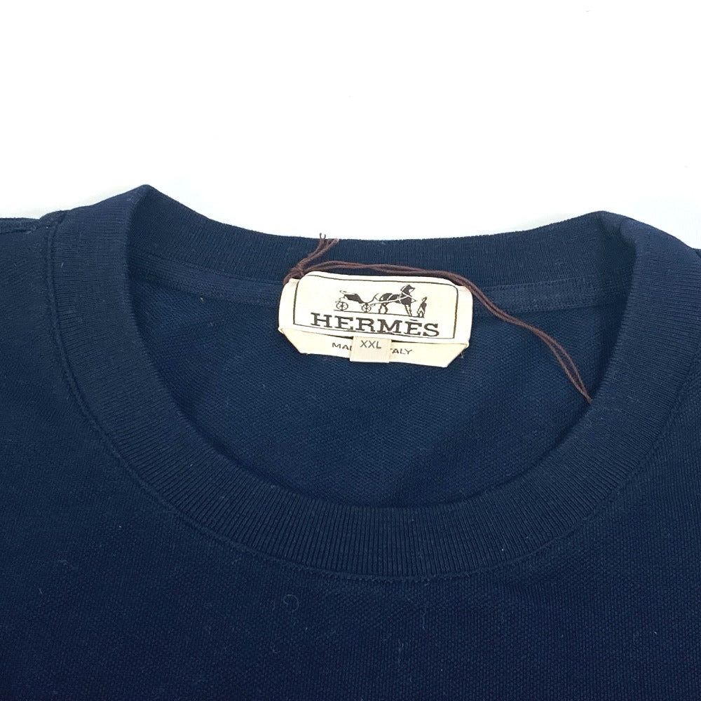 HERMES Short sleeve T-shirt cotton Navy Tops Apparel H embroidery mens XXL  d