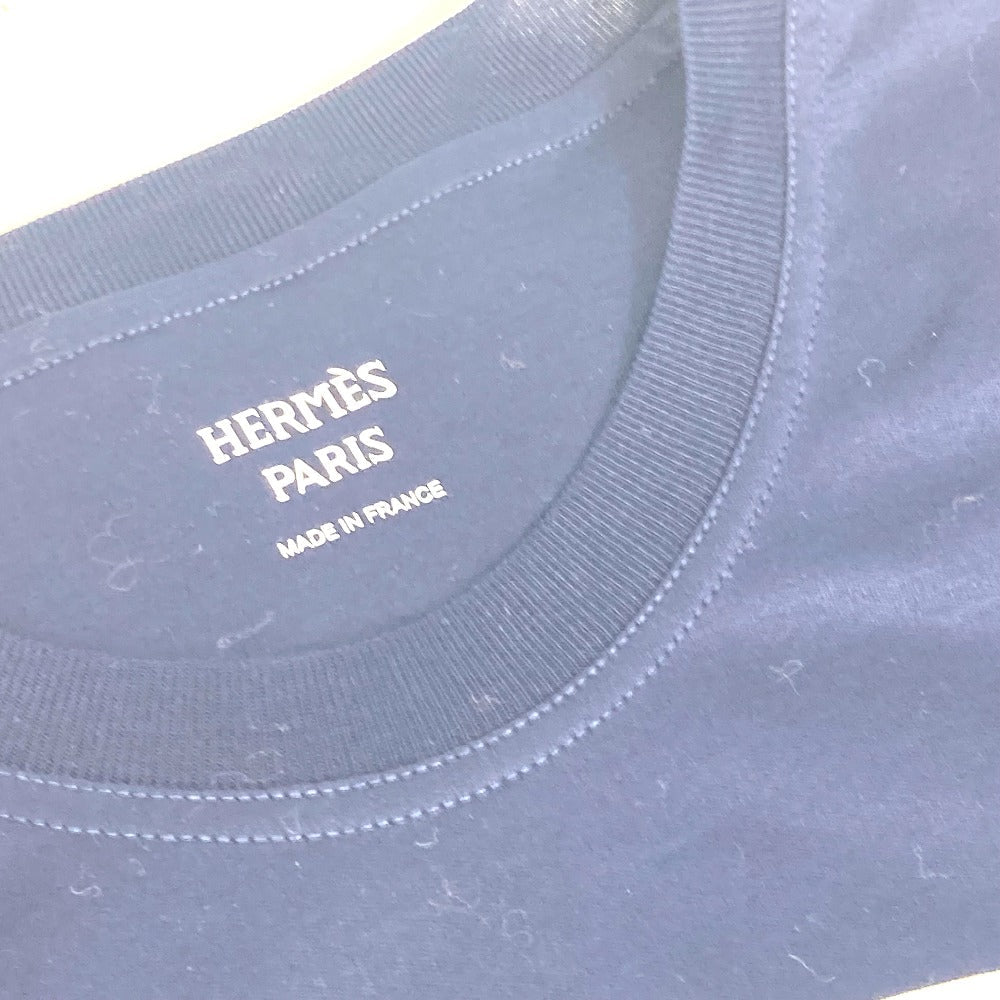 HERMES Short sleeve T-shirt cotton Navy leopard leopard leopard Jungle Love logo Women 34  d