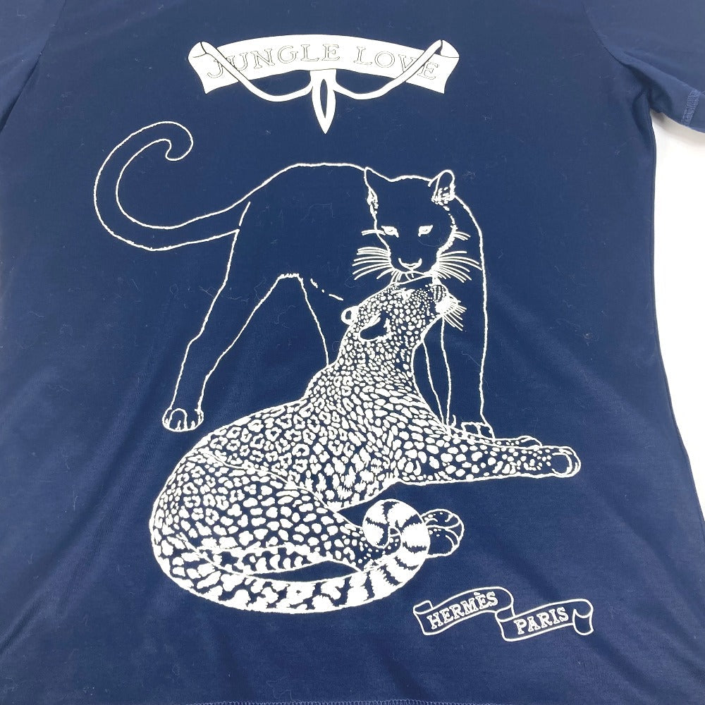 HERMES Short sleeve T-shirt cotton Navy leopard leopard leopard Jungle Love logo Women 34  d