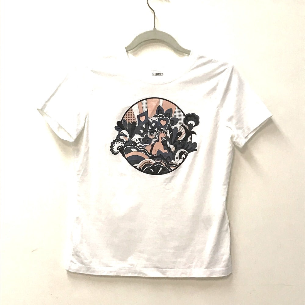 HERMES Short sleeve T-shirt cotton white logo Microcartouche Women 38  d