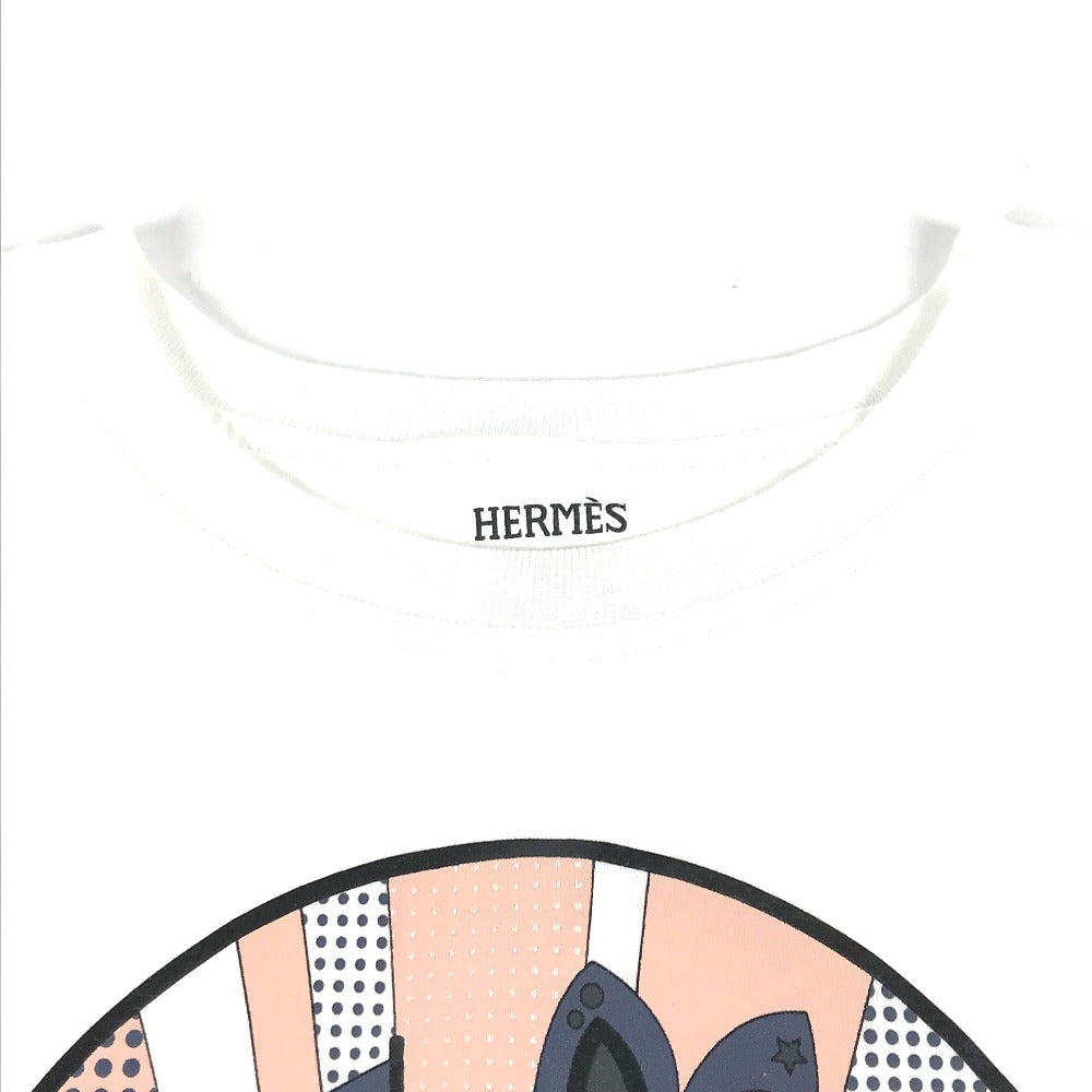 HERMES Short sleeve T-shirt cotton white logo Microcartouche Women 38  d