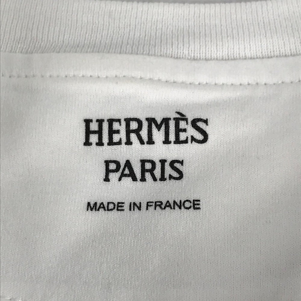 HERMES Short sleeve T-shirt cotton white logo Microcartouche Women 38  d