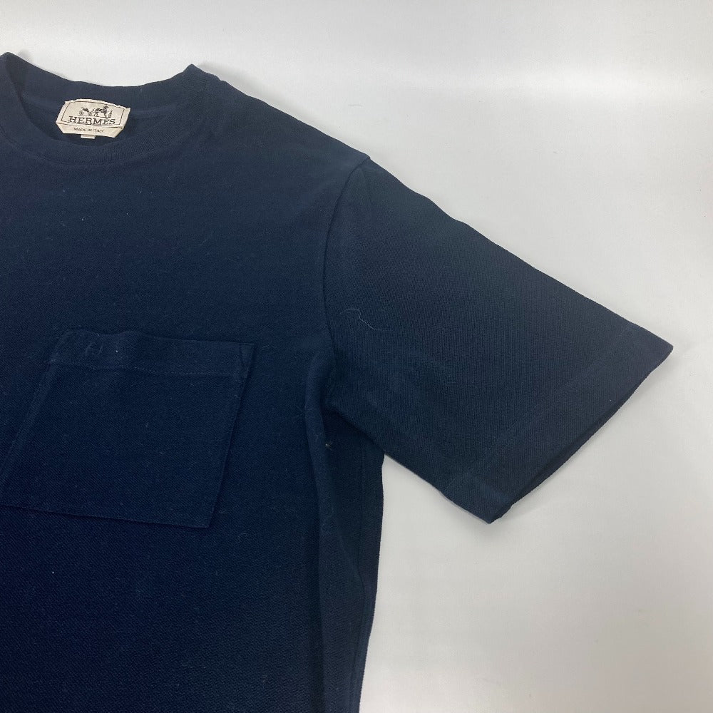 HERMES Short sleeve T-shirt cotton Navy pocket logo mens M  d