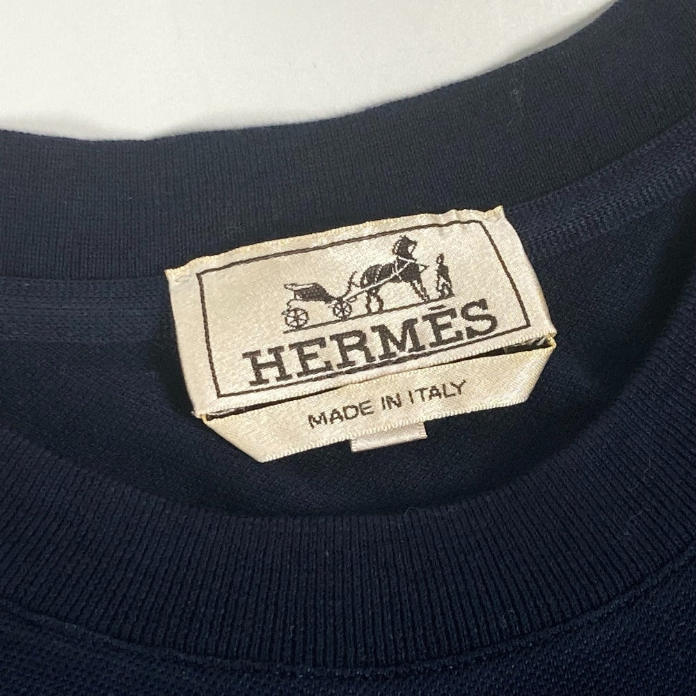 HERMES Short sleeve T-shirt cotton Navy pocket logo mens M  d