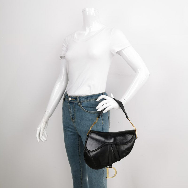 Dior Saddle   2000 Goatskin Leather Black with Gold Hardware
