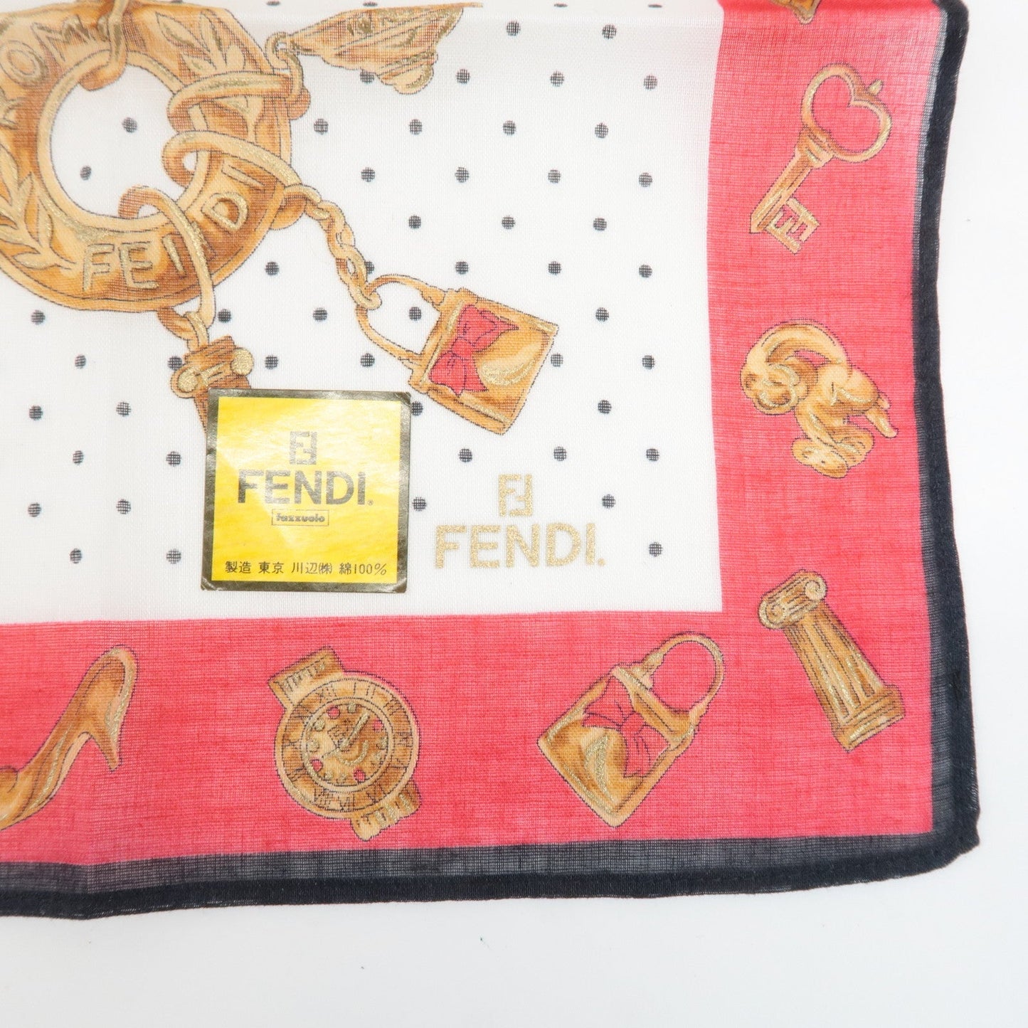FENDI Set of 5 Cotton 100% Handkerchief Pink Navy Red White  d