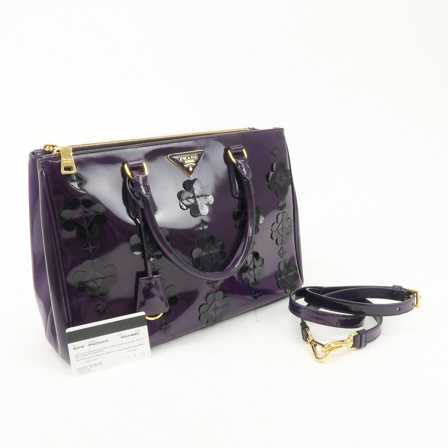 PRADA Patent Leather 2Way Shoulder Bag Flower Motif B2274F  d