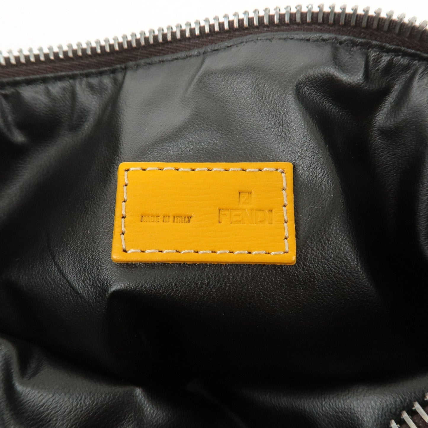 FENDI Canvas Leather Hand Bag Brown Black Silver HDW 8N0005  d