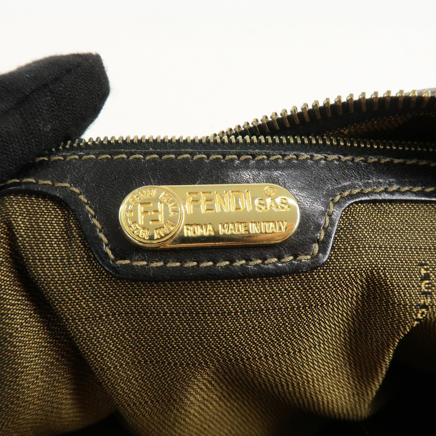 FENDI Zucca Canvas Leather Boston Bag Hand Bag Brown Black  d