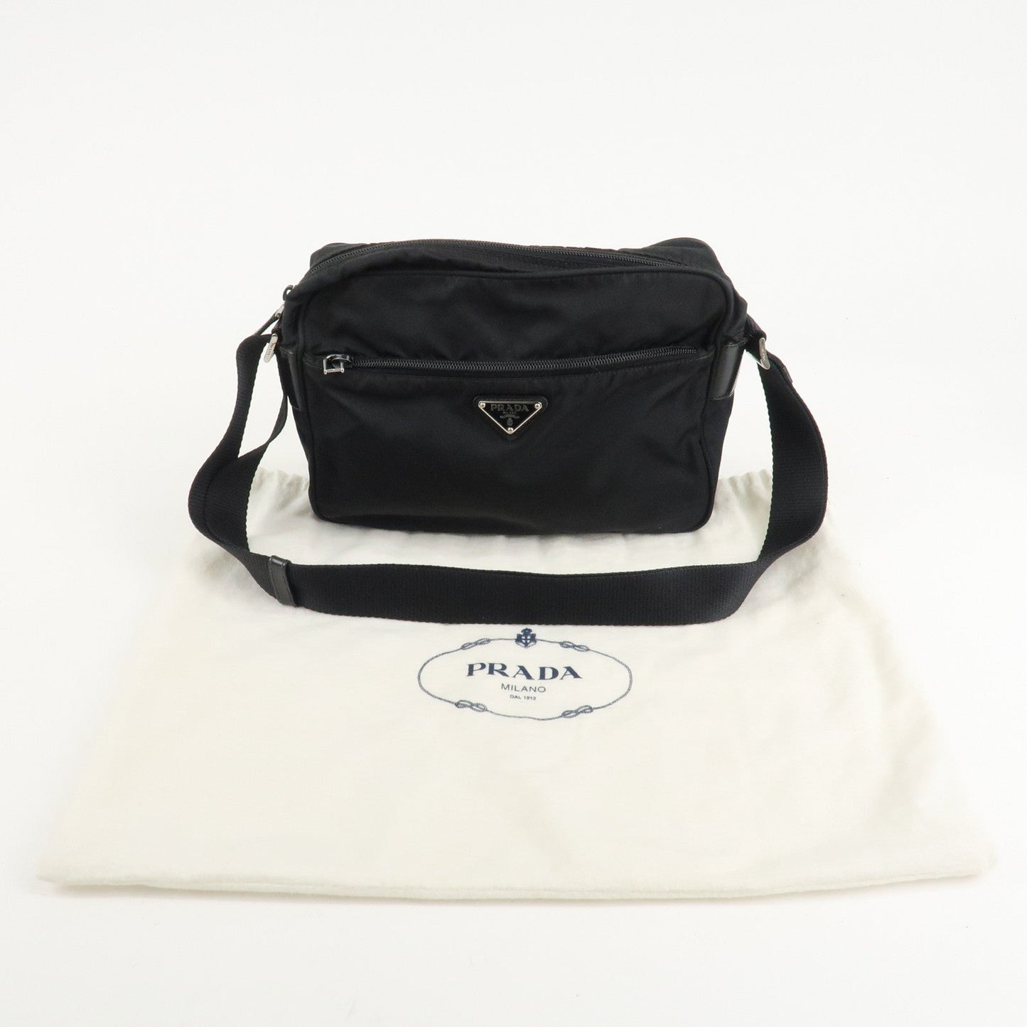 PRADA Logo Nylon Leather Shoulder Bag Crossbody Bag Black  d
