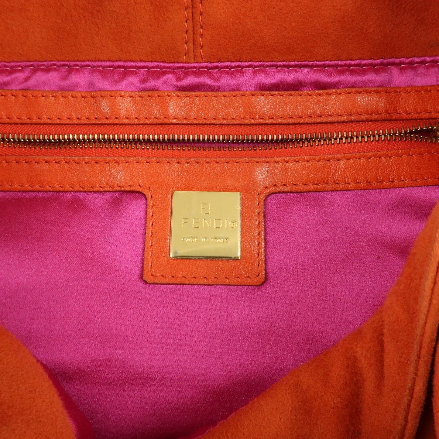 FENDI Mamma Baguette Suede Leather Shoulder Bag Orange 26325  d