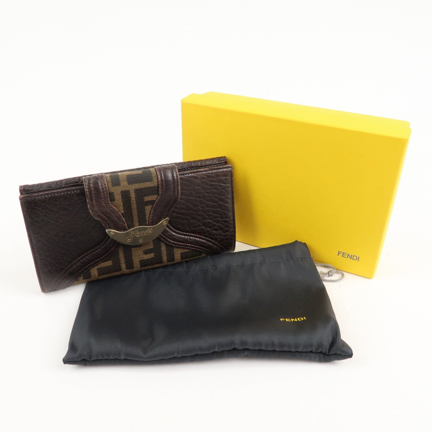 FENDI Zucca Canvas Leather W Hook Bifold Long Wallet 8N0032  d