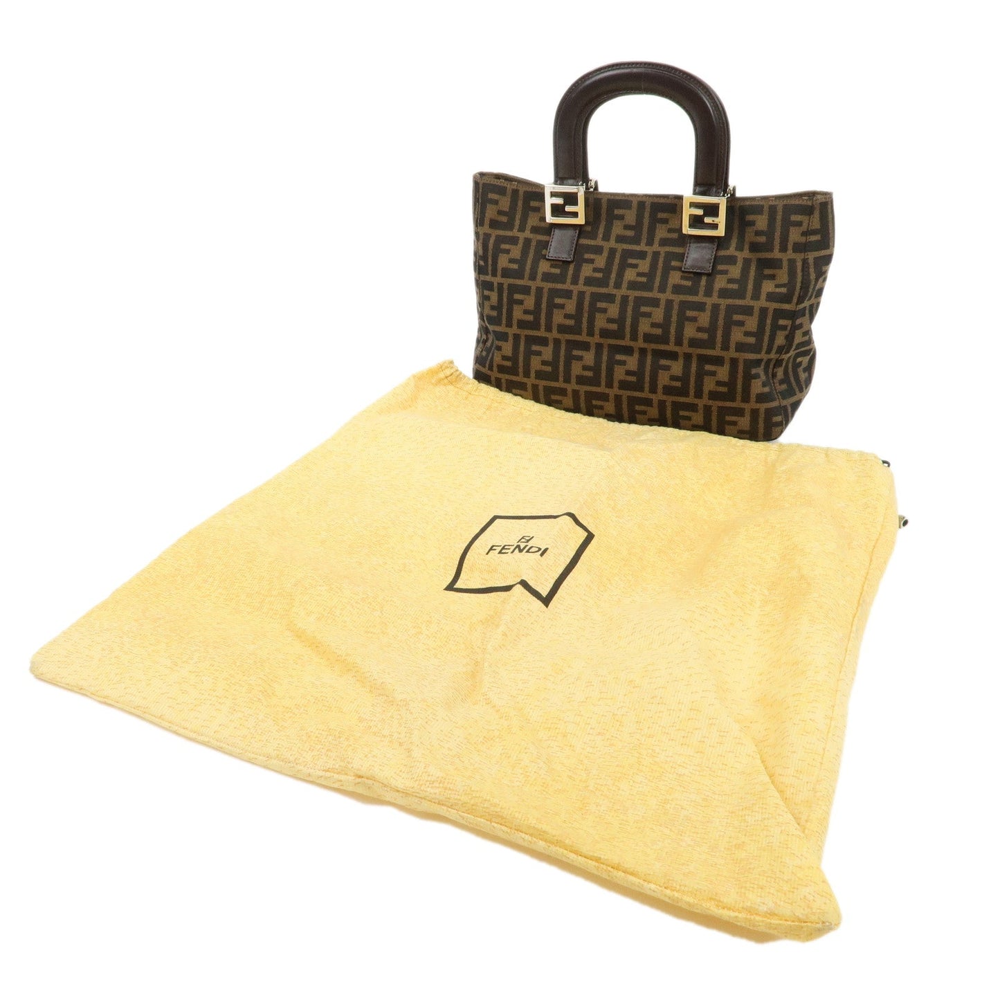 FENDI Zucca Canvas Leather Tote Bag Black Brown 26693  d