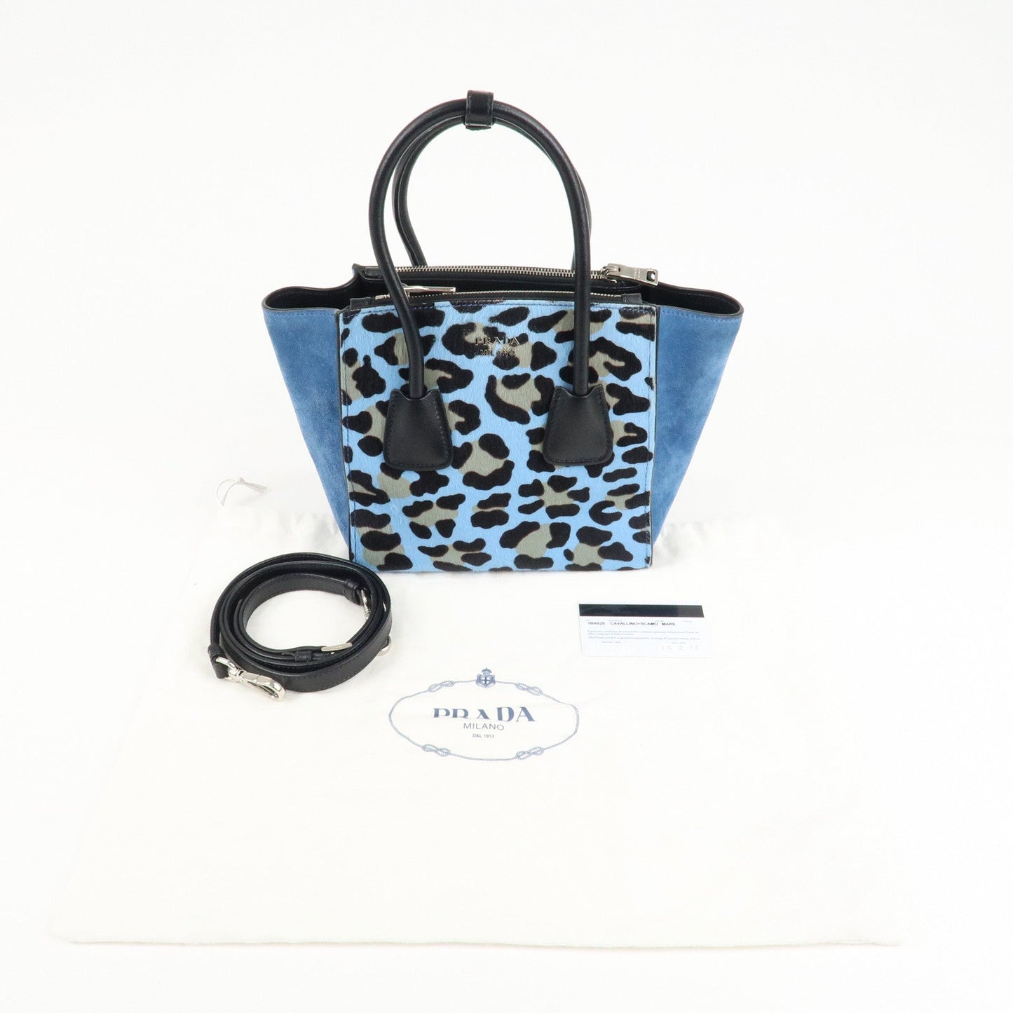 PRADA Unborn Calf Suede Leather 2Way Hand Bag Blue Black 1BA025  d