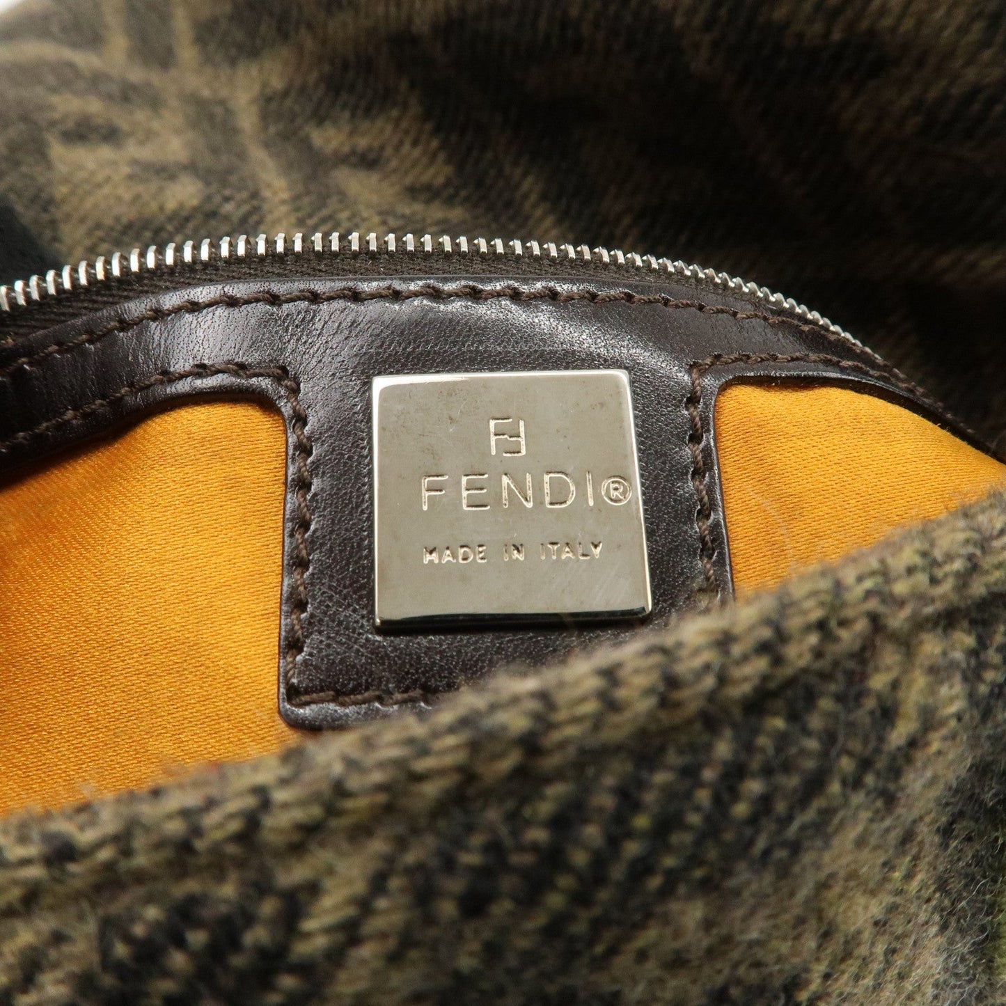 FENDI Mamma Baguette Wool Leather Shoulder Bag Tree Motif Khaki  d