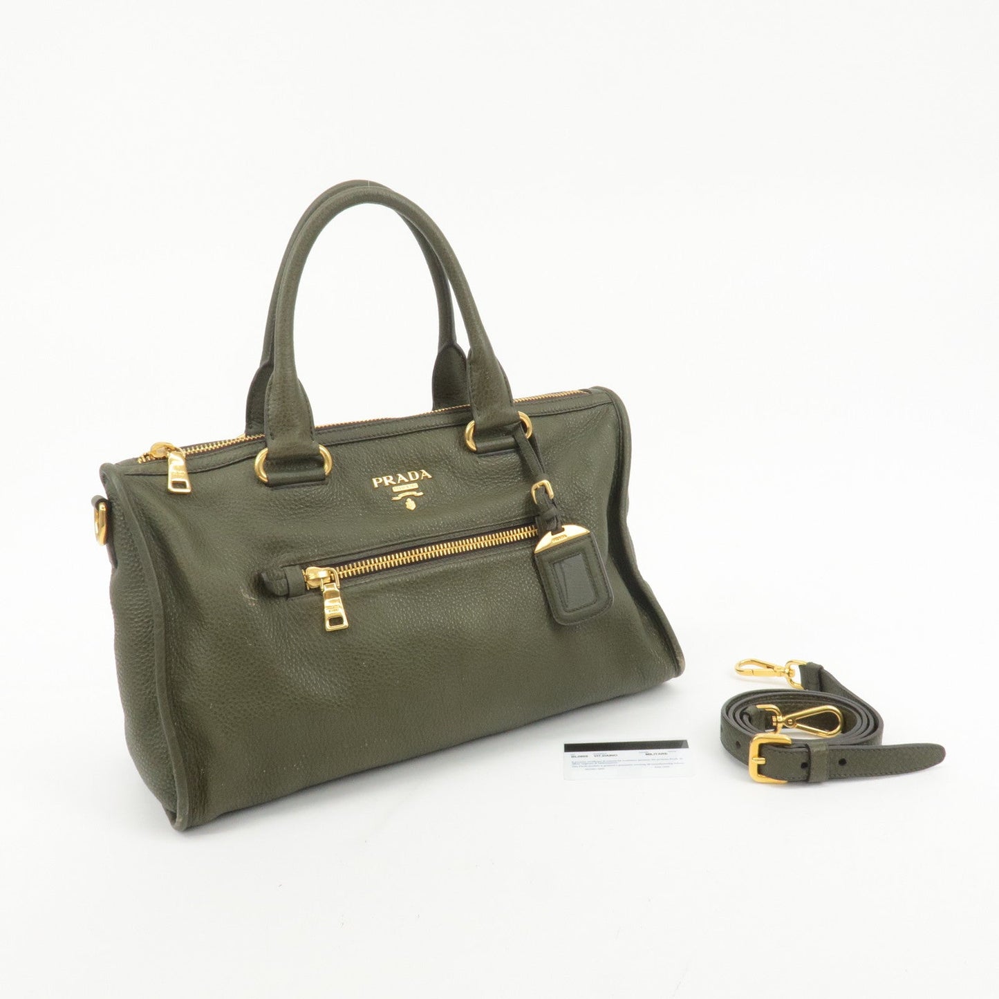 PRADA Leather 2Way Bag Hand Bag Shoulder Bag Khaki BL0805  d