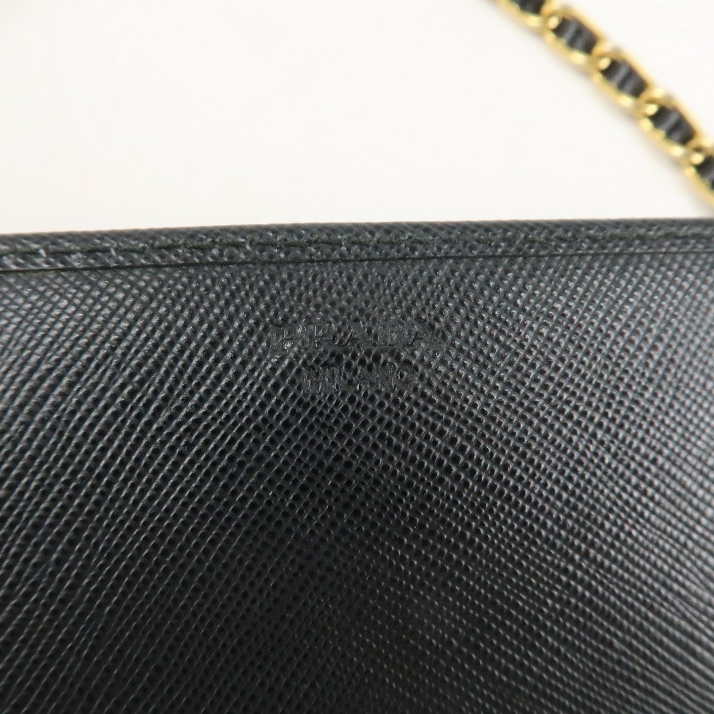 PRADA Saffiano Leather Chain Wallet Purse Black 1MT290  d