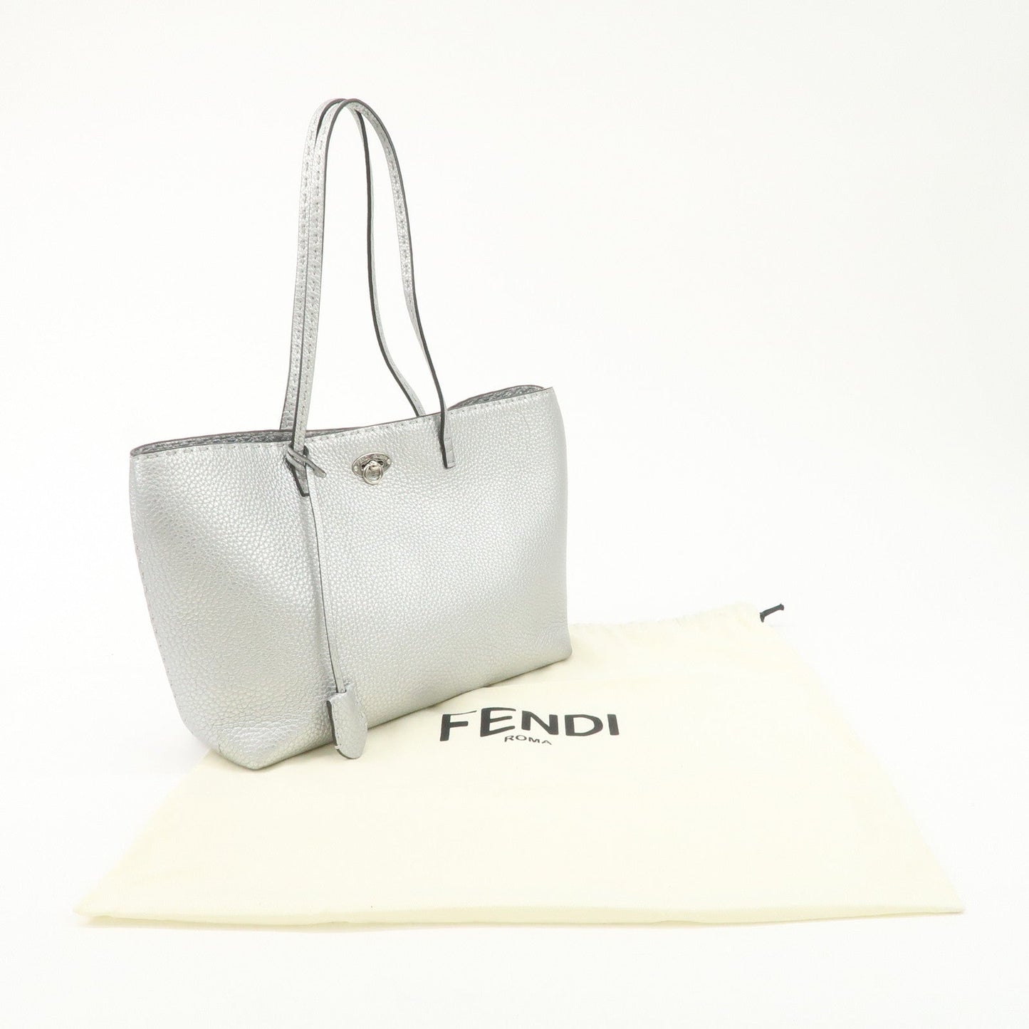 FENDI Selleria Leather Small Carla Tote Bag Silver 8BH257  d