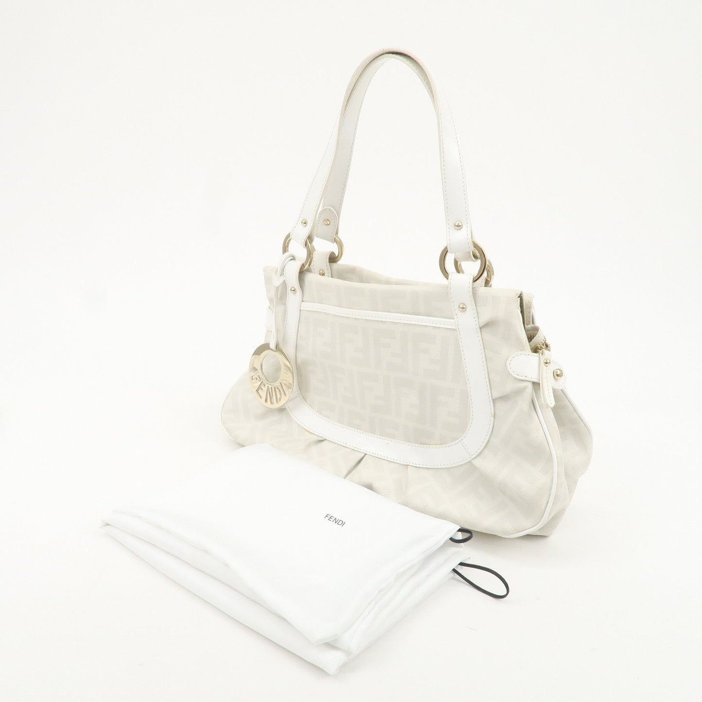 FENDI Zucca PVC Leather Shoulder Bag White Gold Hardware 8BR628  d