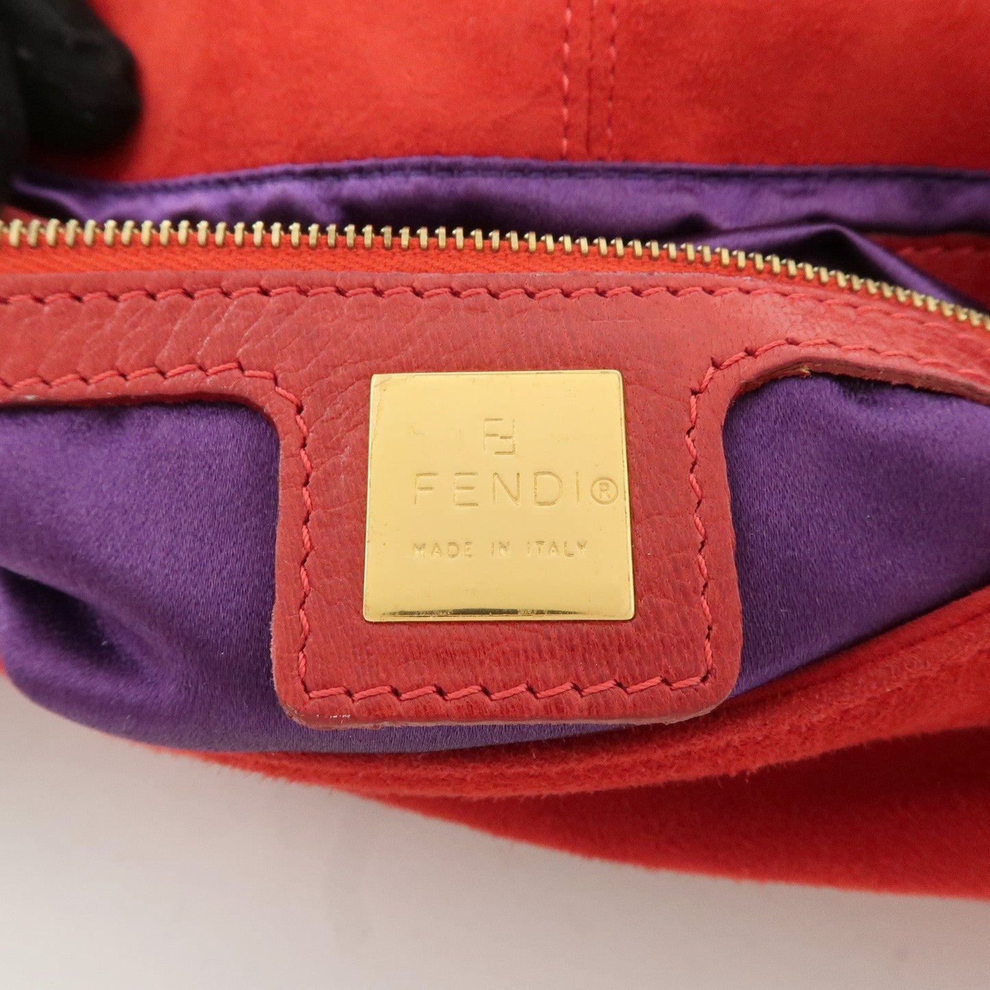 FENDI Mamma Baguette Suede Leather Shoulder Bag Red 26424  d