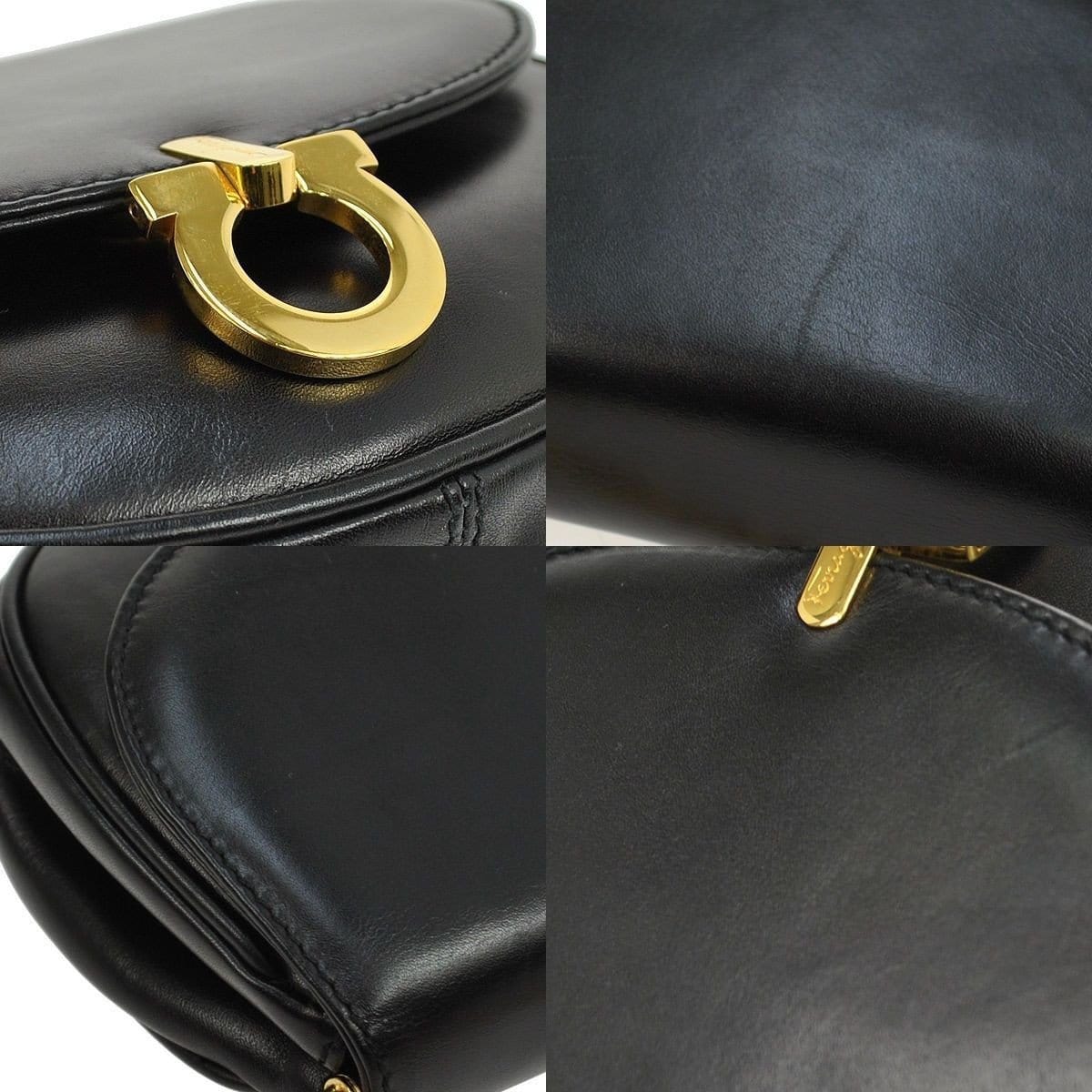 Salvatore Ferragamo Gancini Chain Black Gold Shoulder Bag