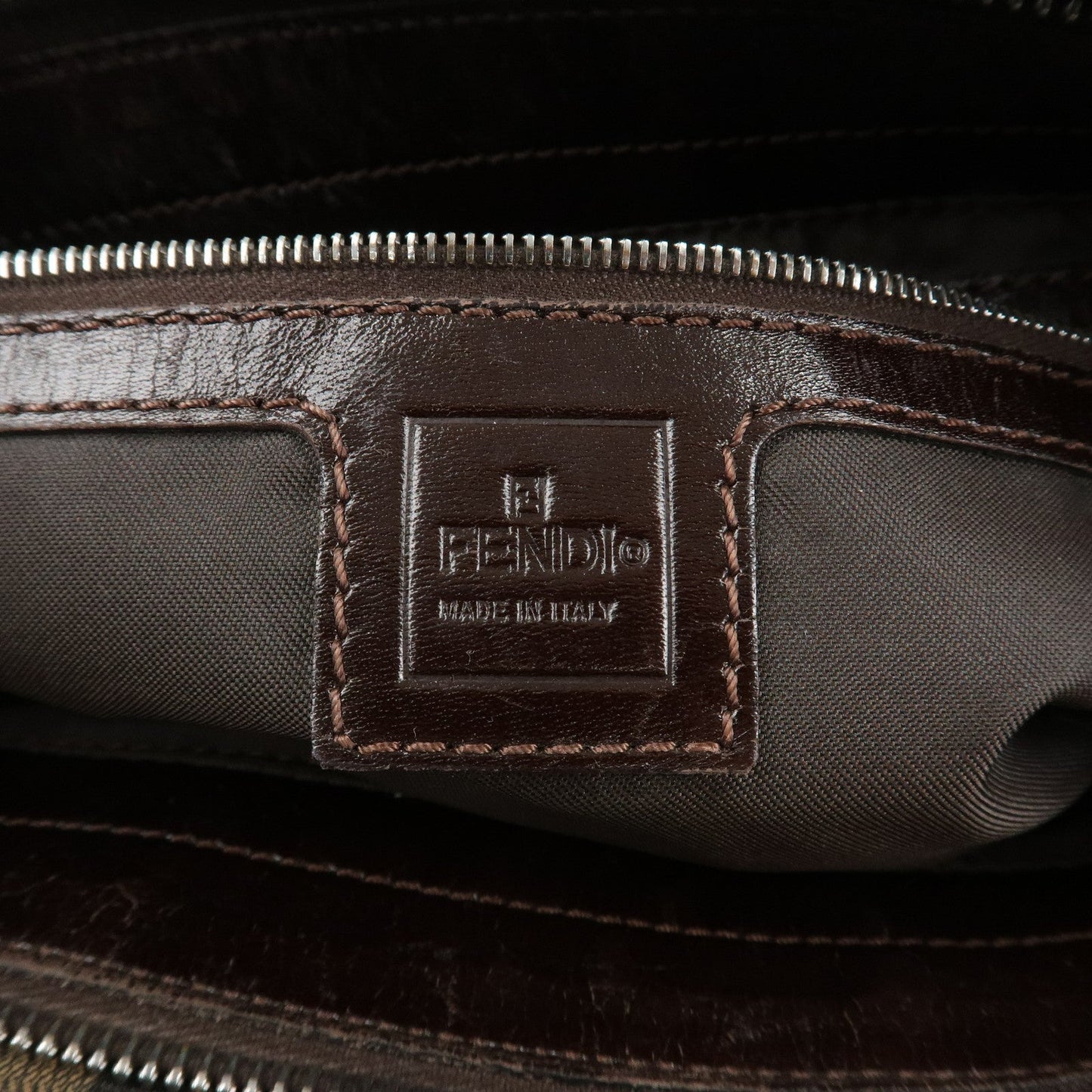 FENDI Zucca Canvas Leather Shoulder Bag Brown Black 26566  d