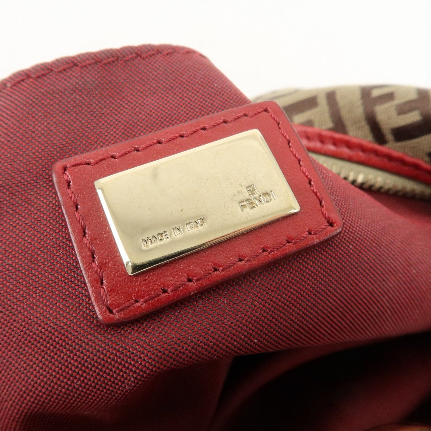 FENDI Zucchino Canvas Leather Shoulder Bag Khaki Brown Red 8BR465  d