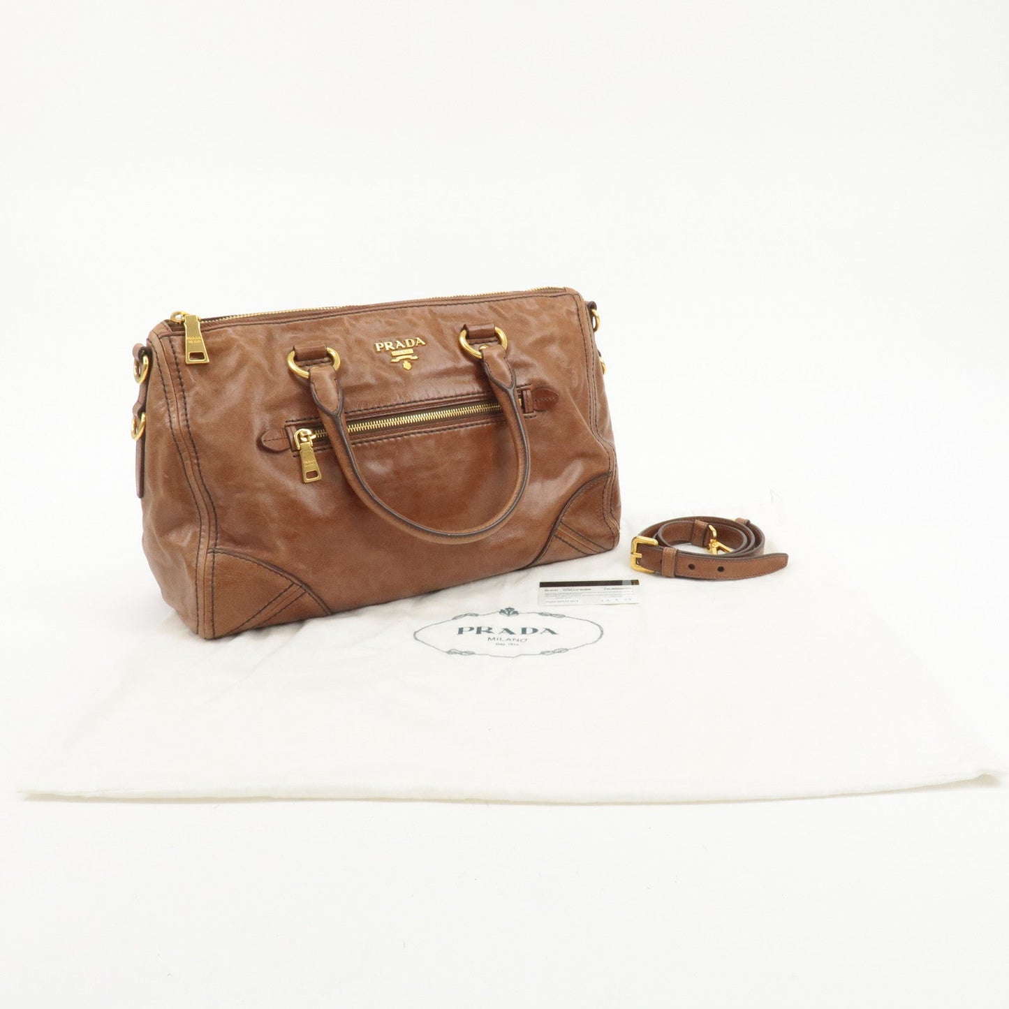 PRADA Logo Leather 2way Hand Bag Shoulder Bag Brown BL0727  d