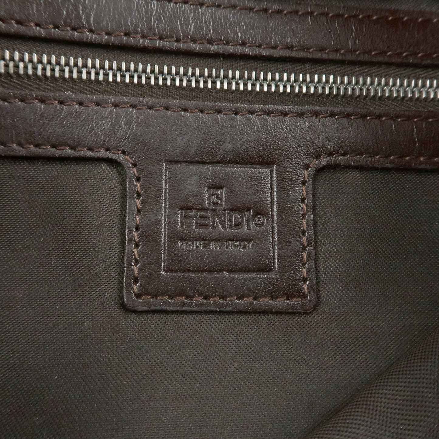 FENDI Mamma Baguette Zucca Canvas Leather Shoulder Bag Brown  d