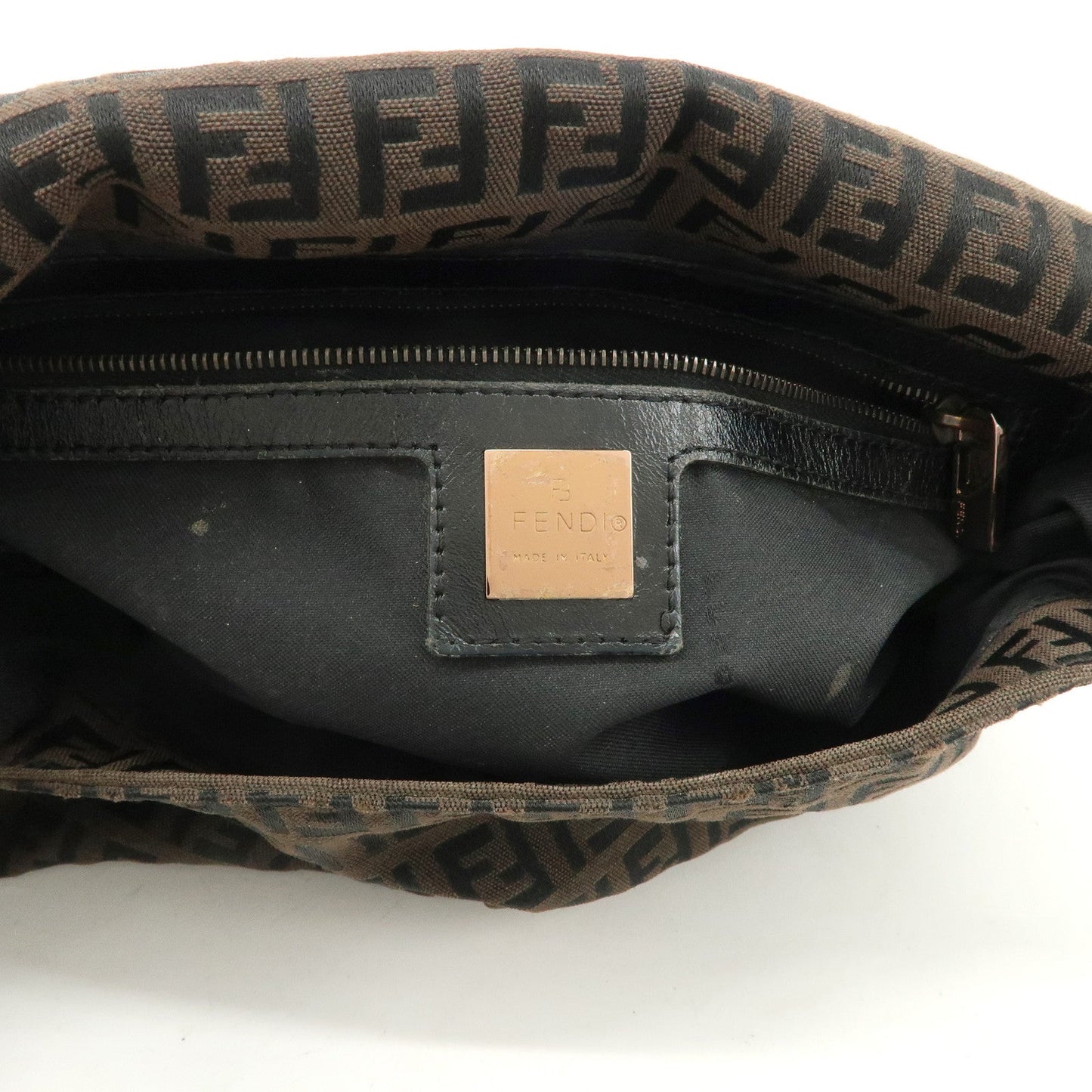 FENDI Mamma Baguette Canvas Shoulder Bag Brown Black 26424  d