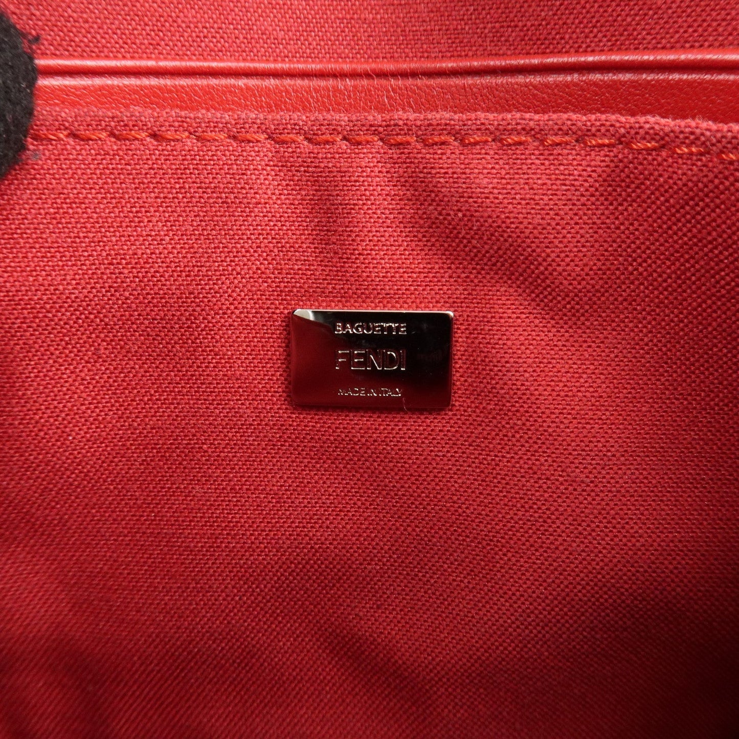 FENDI Micro Baguette Leather Shoulder Bag Red 8M0354  d