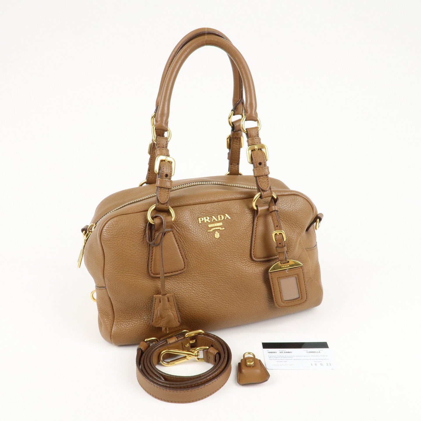 PRADA Leather 2Way Bag Hand Bag Shoulder Bag Brown 1BB091  d