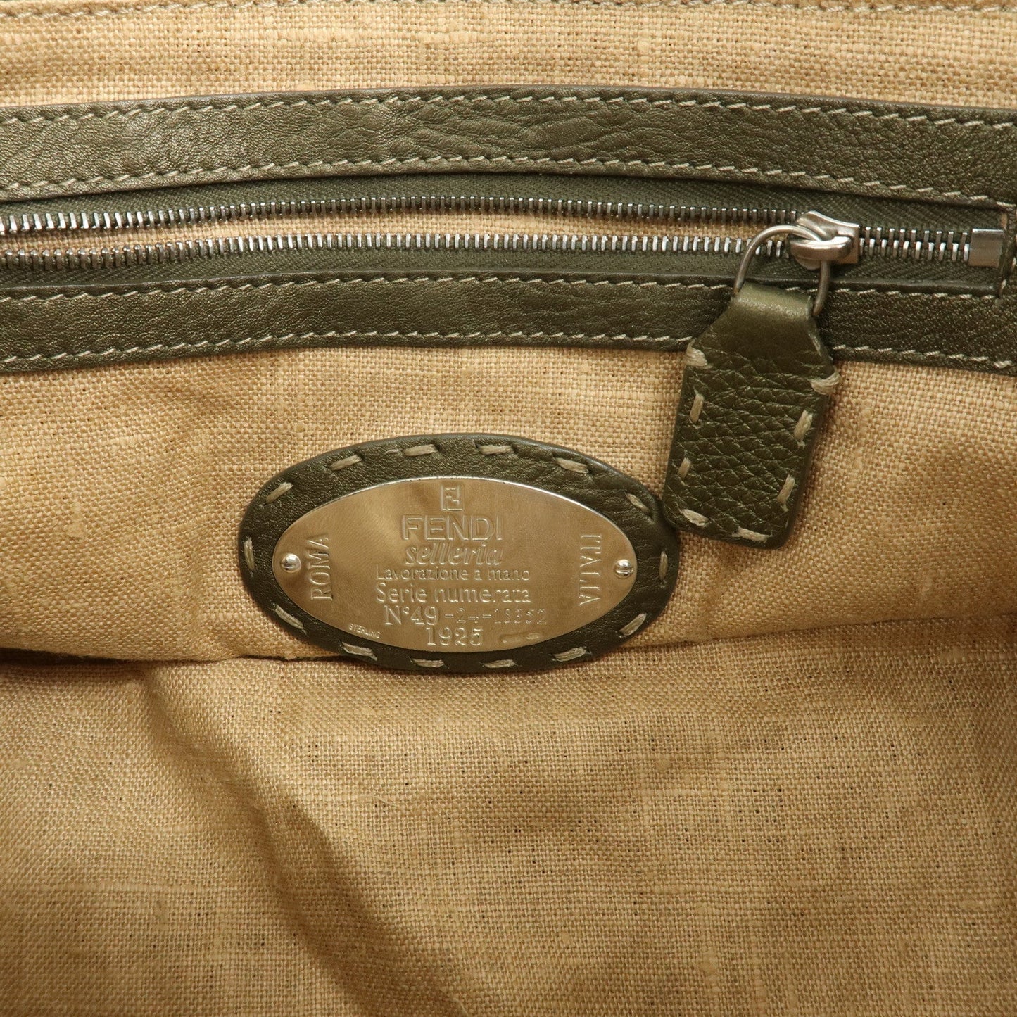 FENDI Selleria Leather Tote Bag Shoulder Bag Khaki 8BN155  d