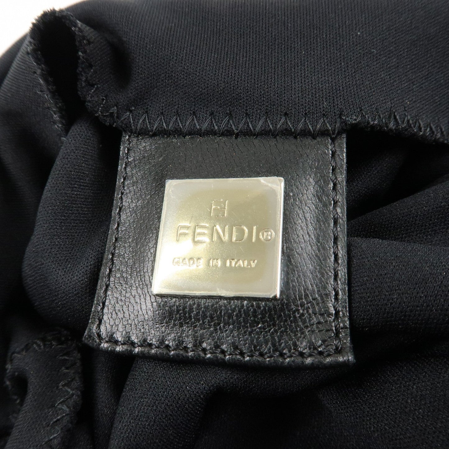 FENDI Mamma Baguette Nylon Jersey Leather Shoulder Bag Black  d