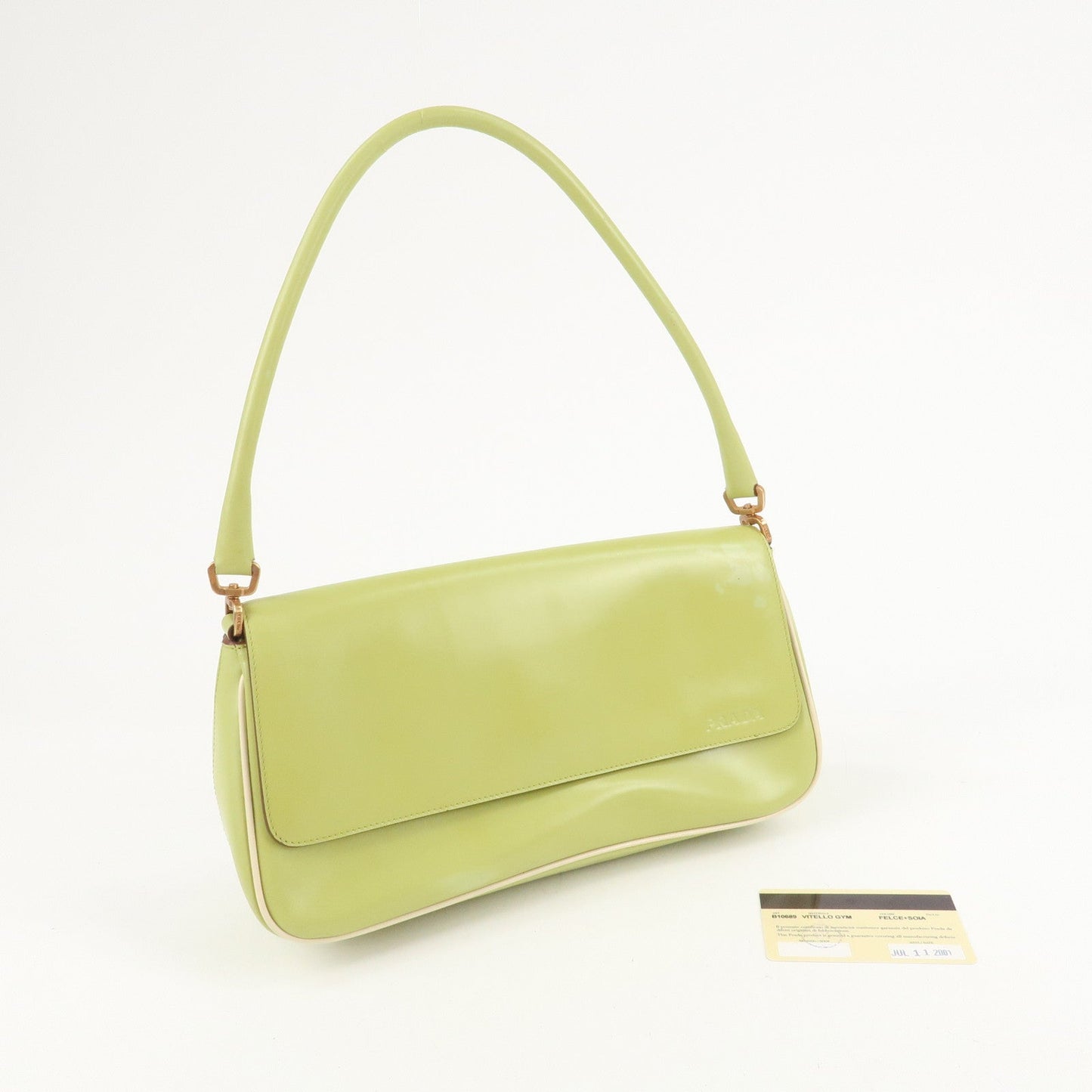 PRADA Leather Shoulder Bag Hand Bag Light Green B10689  d