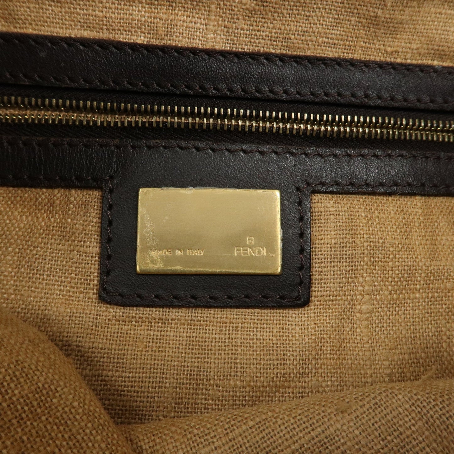FENDI Zucca Canvas Leather Tote Bag Hand Bag 8BR284 Brown Black  d