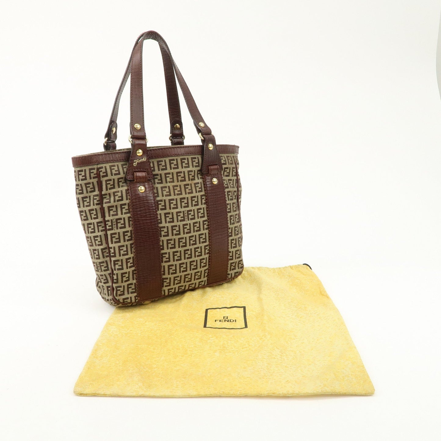 FENDI Zucchino Canvas Leather Tote Bag Khaki Brown 8BH161  d