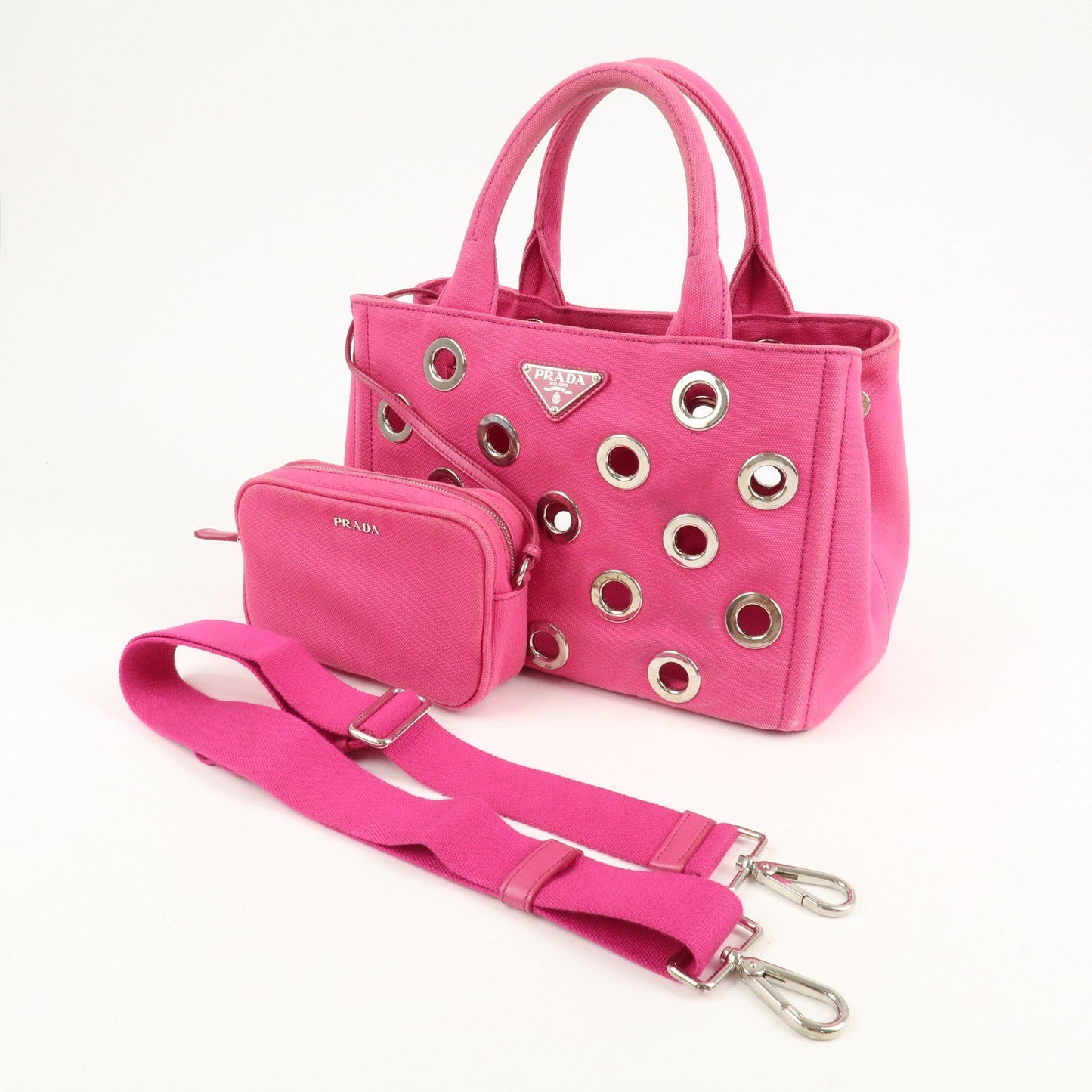 PRADA Canapa Mini Canvas 2Way Bag Hand Bag Pink 1BG439  d