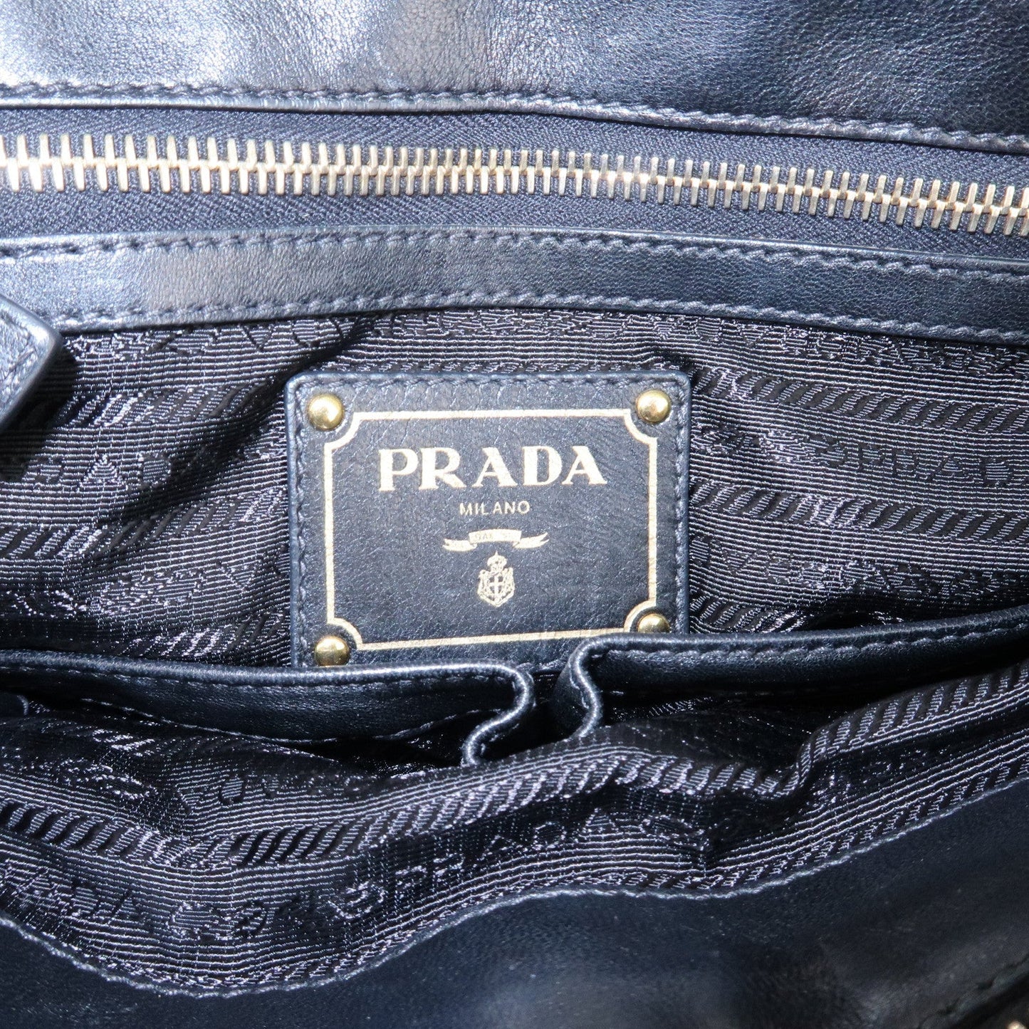 PRADA Leather 2way Bag Hand bag Black Gold Hardware  d