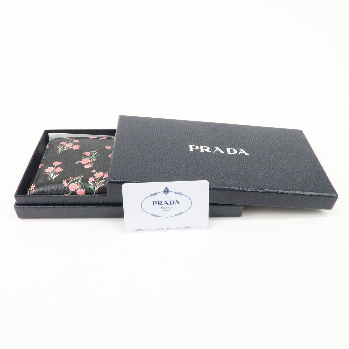 PRADA Logo Leather Round Zipper Long Wallet Flower 1ML506  d