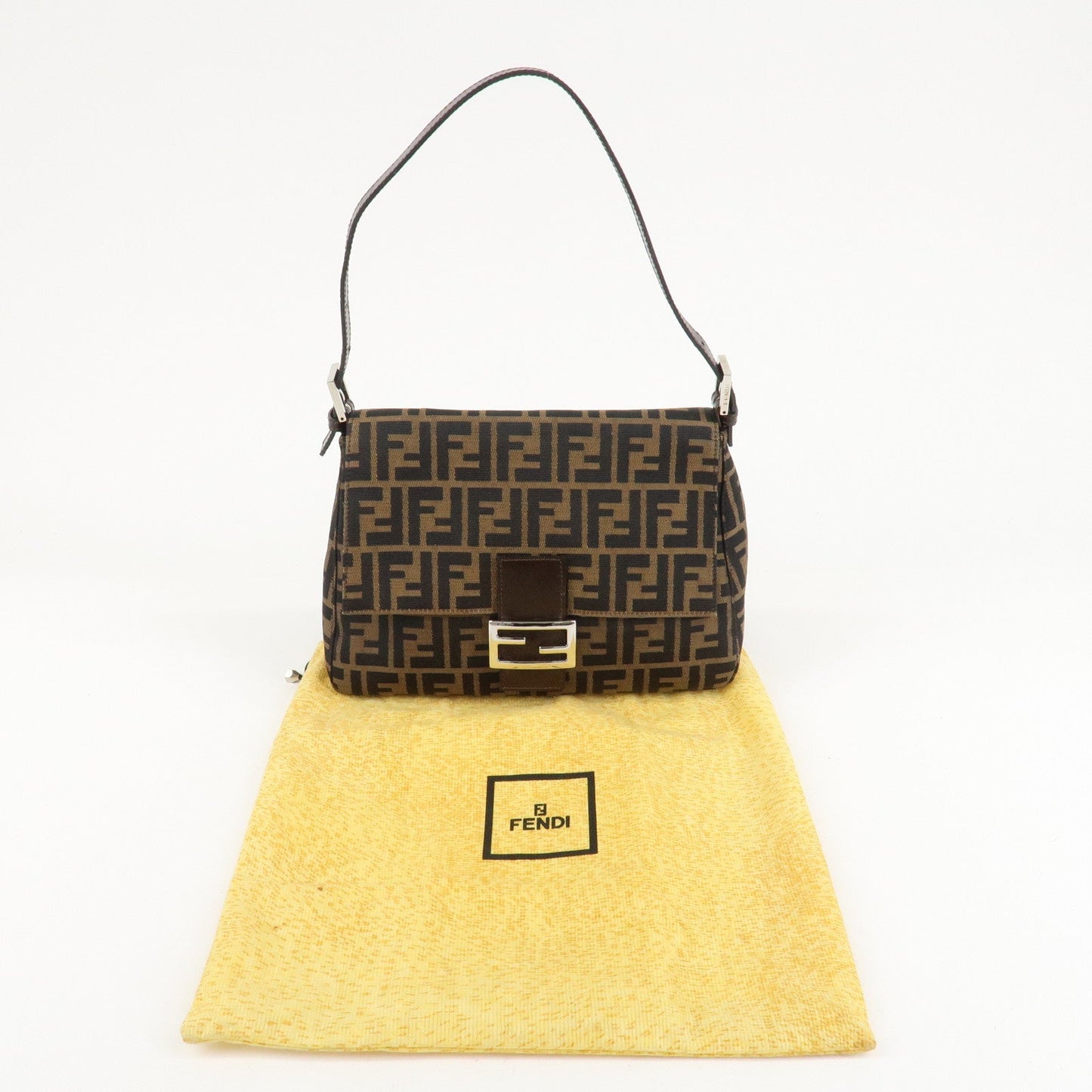FENDI Mamma Baguette Zucca Canvas Leather Shoulder Bag 26325  d