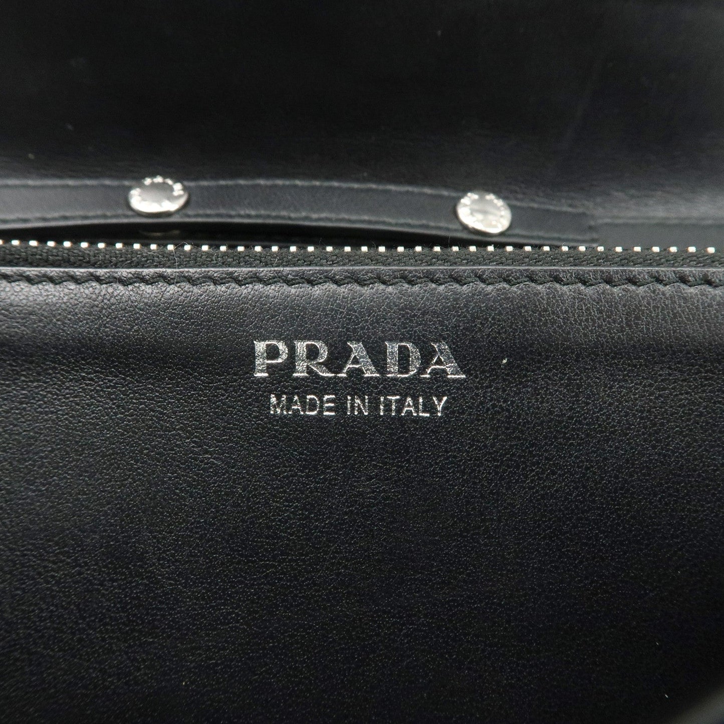 PRADA Grommet Nylon Leather Chain Long Wallet Black Silver HDW  d