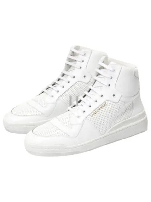 Luxury Saint Laurent Trending 2025 Men's SL24  d-Look Perforated Leather Mid Top Sneakers White