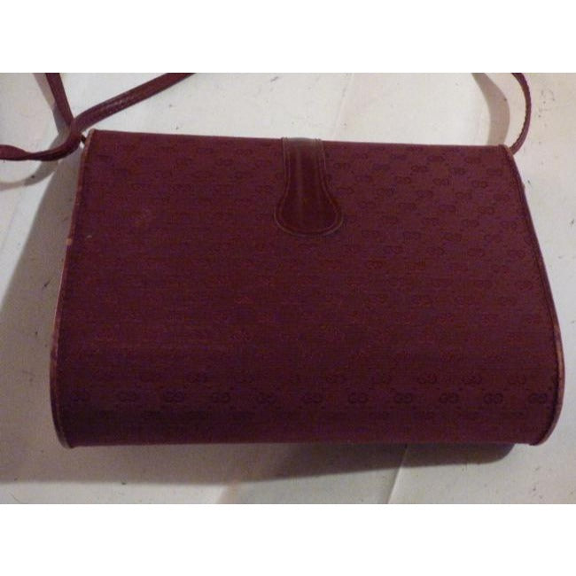 Gucci   Burgundy With Small G Logo Print Canvas Leather Shoulder Bag