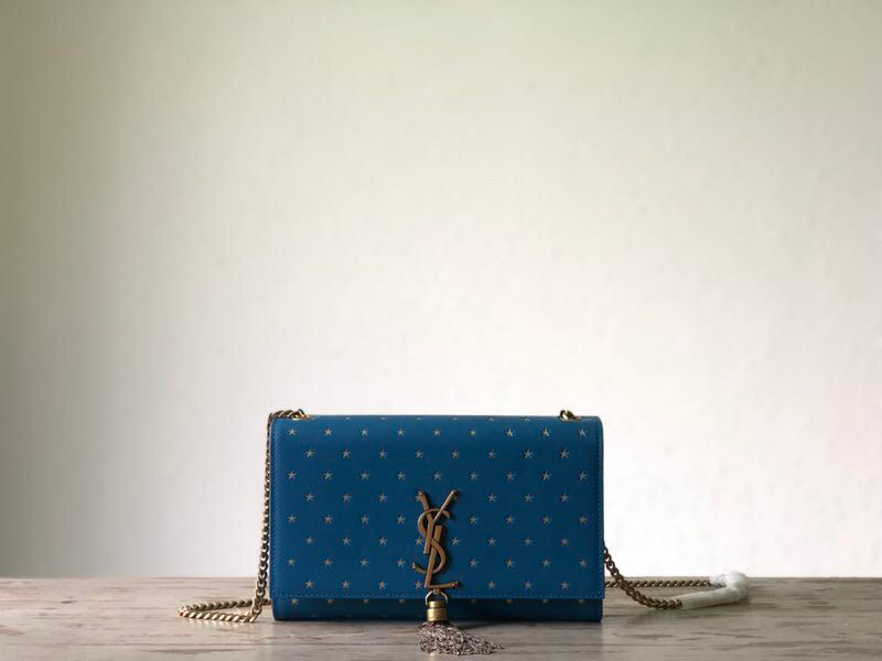 YSSL Kate Medium Chain Bag With Star Pattern Blue For Women 9in/24cm YSL
