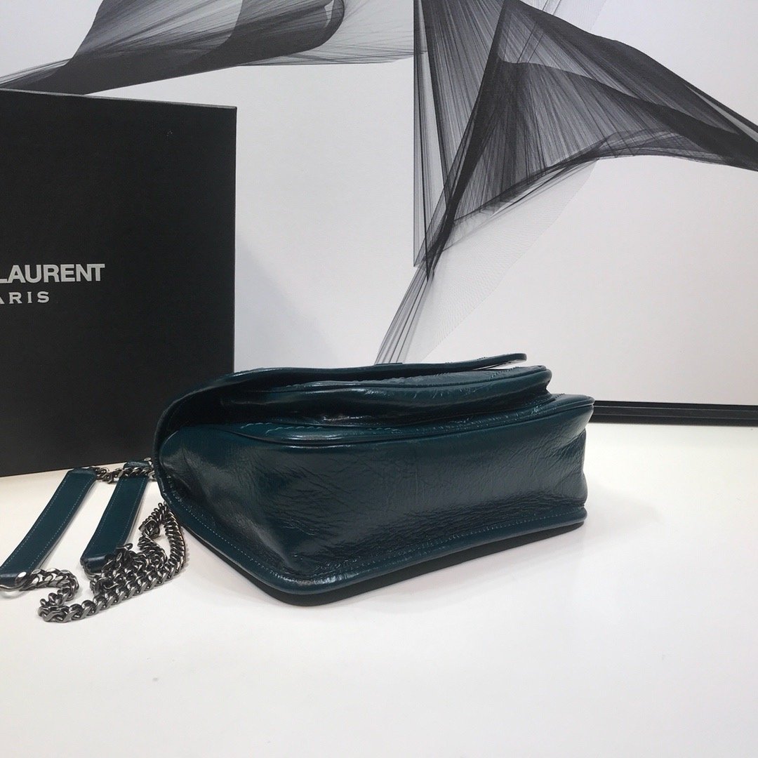 YSSL Niki Baby Chain Bag In Crinkled  Dark Green For Women 8in/21cm YSL