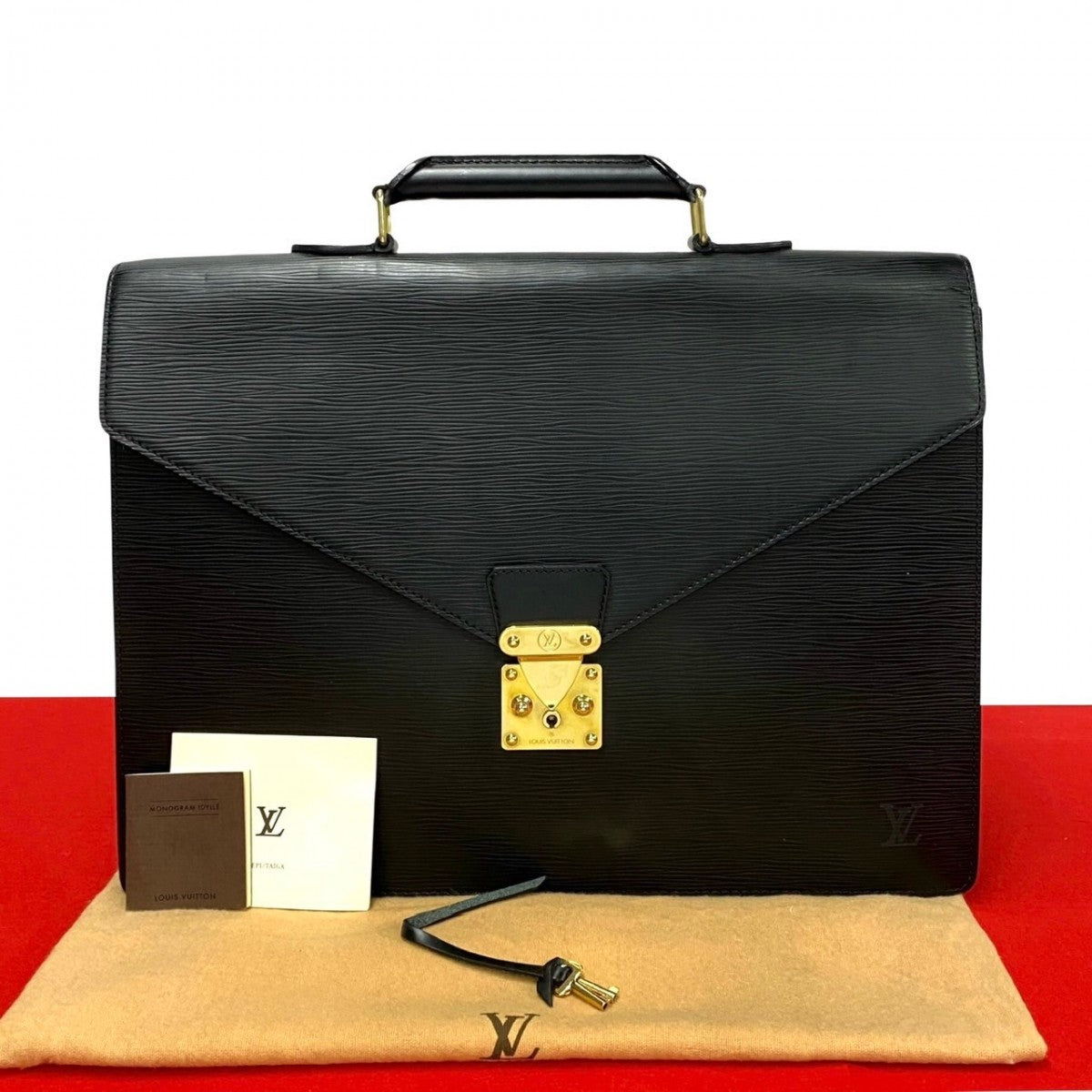 LOUIS VUITTON Business bag leather black Epi Serviette Ambassador mens  d